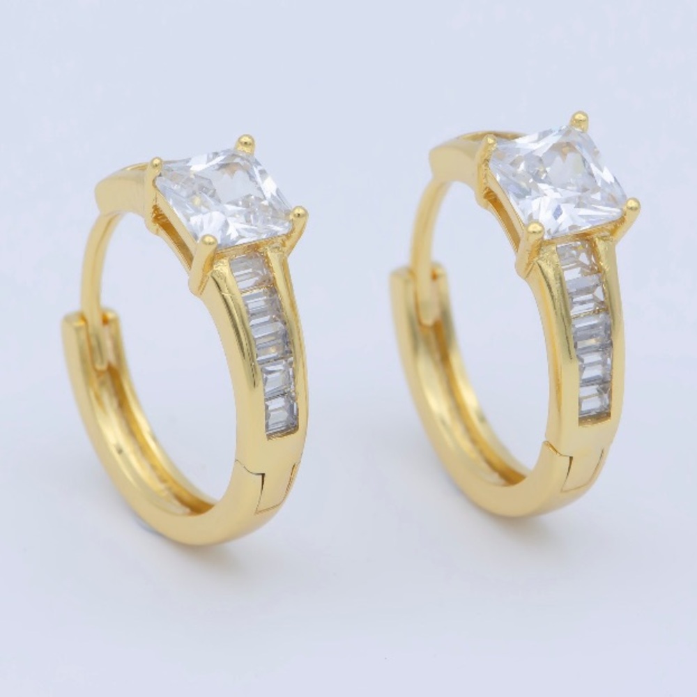 14K Gold Dainty CZ Hoop Earrings - Picture 1 of 4